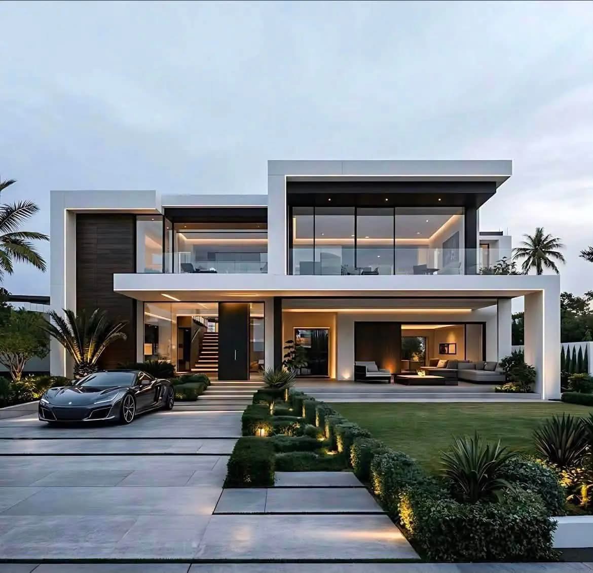Contemporary residence viewed from the front garden